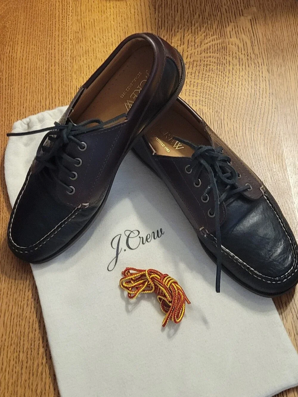 J. Crew Four-Eye Leather Lake Shoes - Whiskey & Black